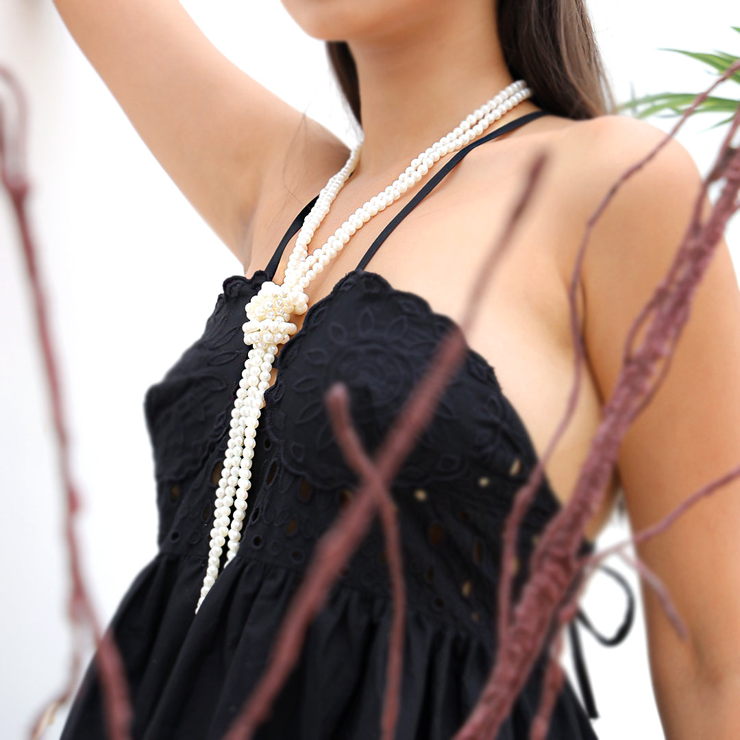 Dual Knot Pearl Tassel extended Necklace