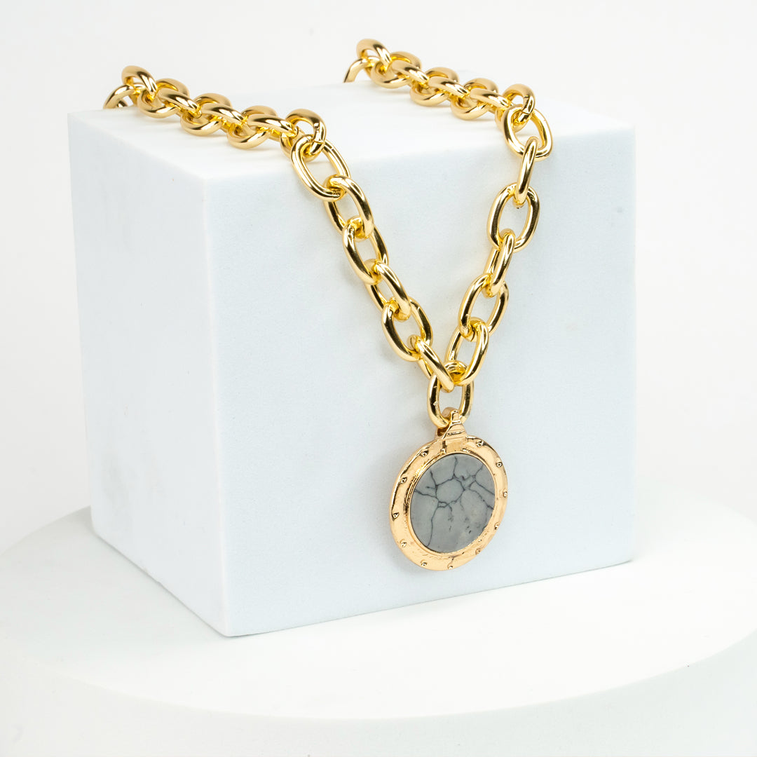 Vintage Marble & Gold Chain Necklace